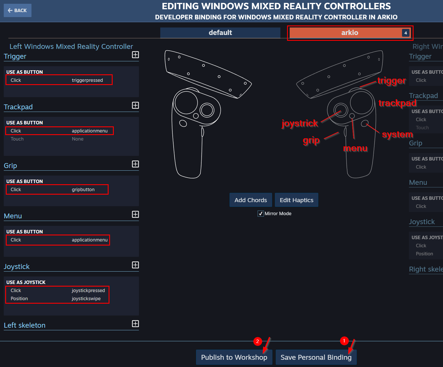 Steam VR controller bindings Arkio